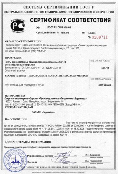 Железобетонные изделия Баррикада Орехово-Зуево Сертификаты качества