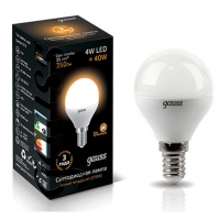 Лампа светодиодная Gauss Шар G45 E14 4W(370lm) 4100 95x48 пластик/алюм. EB105101204 