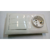 Блок розетки и выключатель комбинированный (1розетка+3клавишный выключатель) белый земля, АБС-пластик БКВР-413 