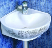 Раковина в ванную (умывальник) угловой РАДУГА декор ГОРОД белый 