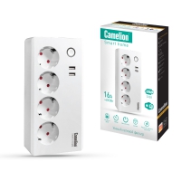 Умный сетевой фильтр 16А 3680В, Camelion Smart Home SPS/SH/4х1,5/USB WiFi 